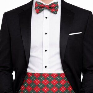 Holiday Red & Green Plaid Tuxedo Cummerbund and Bow Tie Set - Festive Christmas